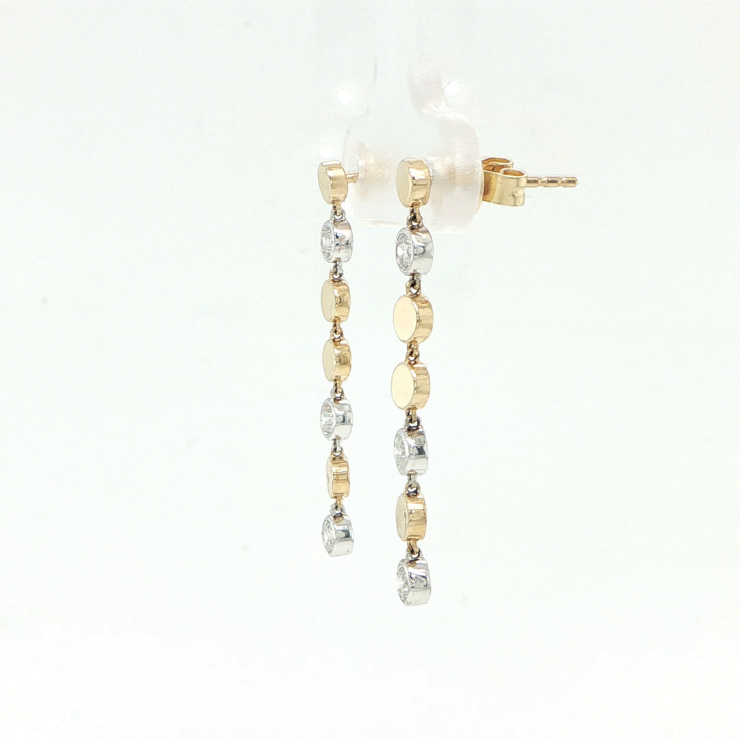 14K Two-Tone Gold Bezel Diamond Drop Earrings – 0.25 CTW