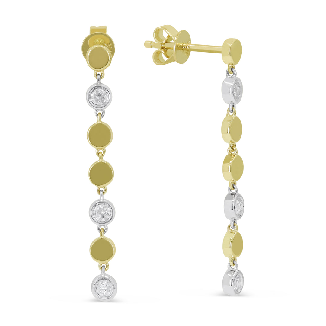 14K Two-Tone Gold Bezel Diamond Drop Earrings – 0.25 CTW
