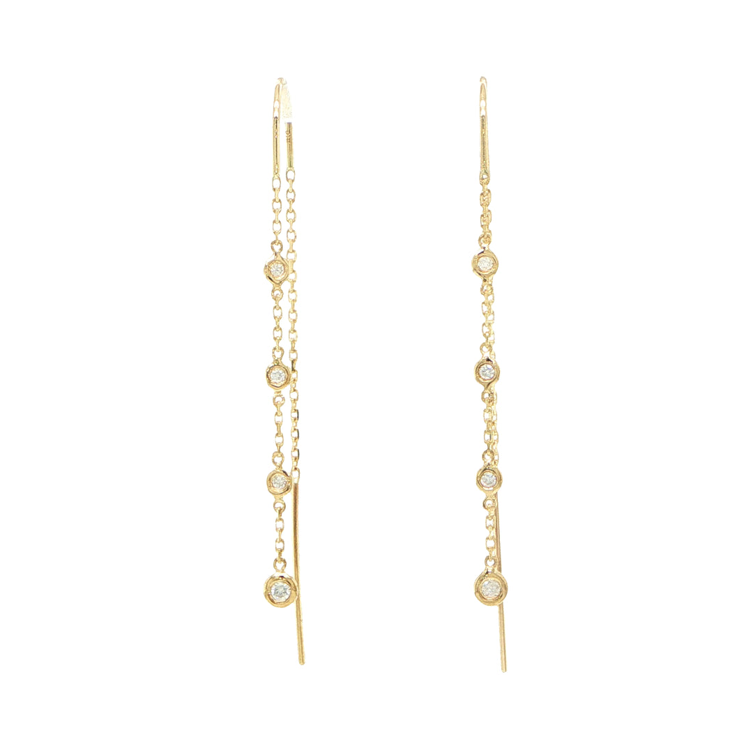 14K Yellow Gold Bezel Diamond Threader Earrings