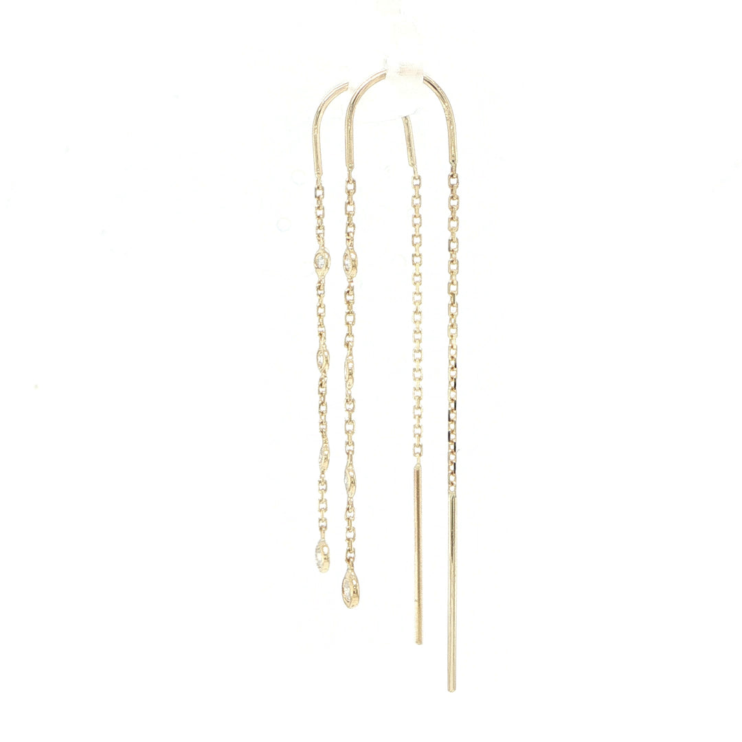 14K Yellow Gold Bezel Diamond Threader Earrings