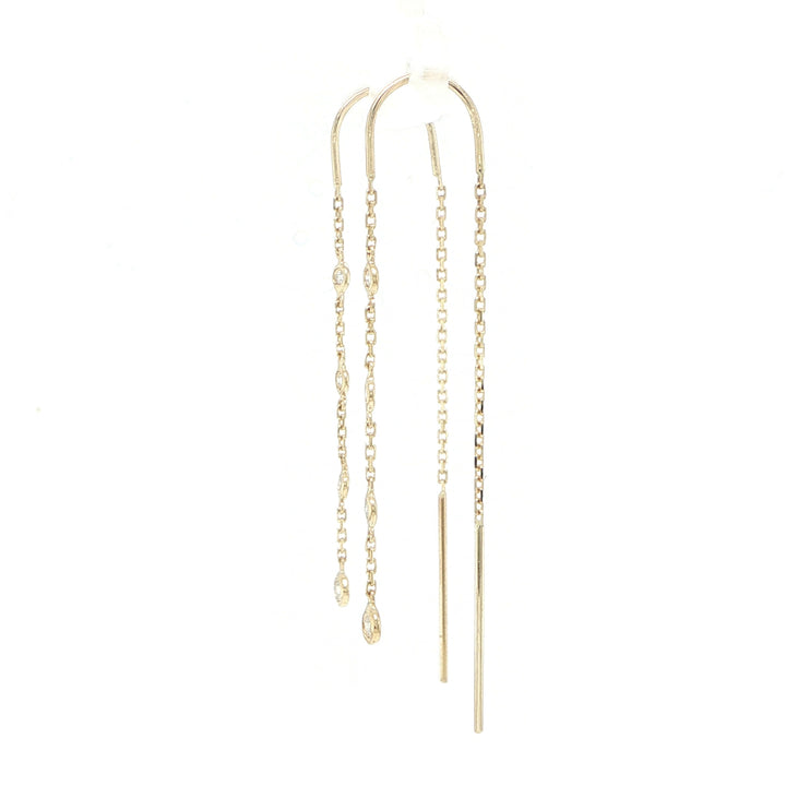 14K Yellow Gold Bezel Diamond Threader Earrings
