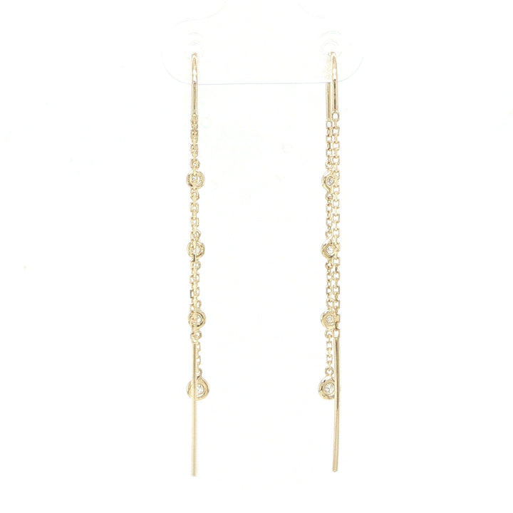14K Yellow Gold Bezel Diamond Threader Earrings