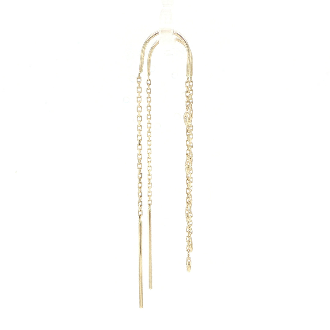 14K Yellow Gold Bezel Diamond Threader Earrings