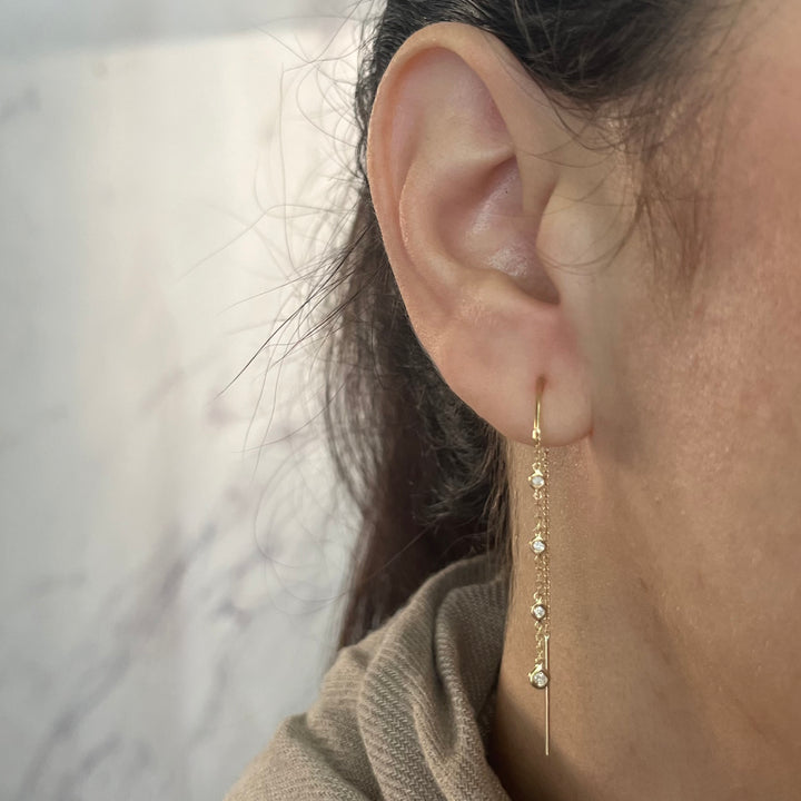 14K Yellow Gold Bezel Diamond Threader Earrings