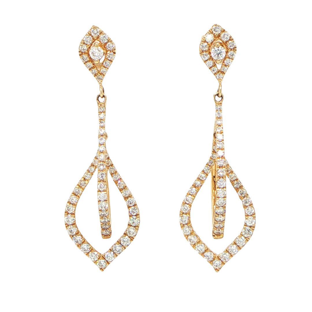 14K Yellow Gold Diamond Leaf Drop Earrings