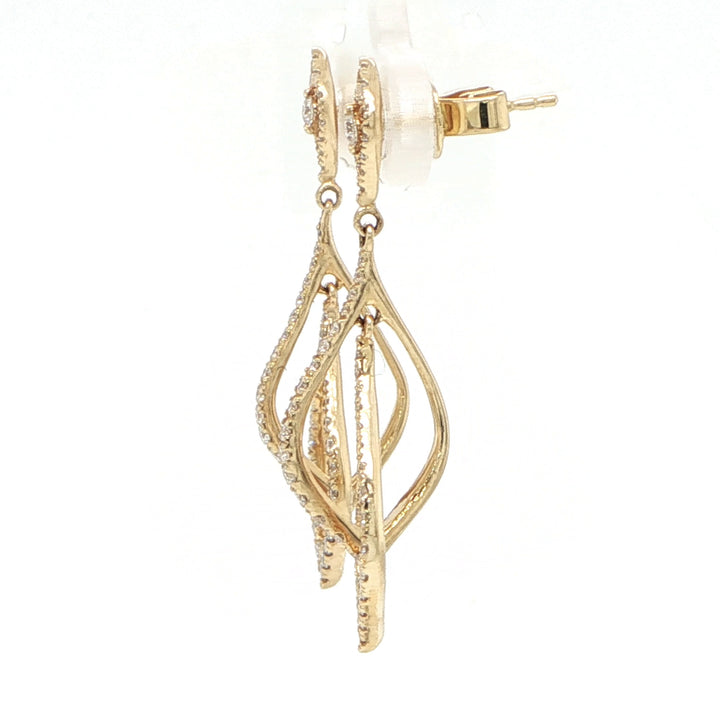 14K Yellow Gold Diamond Leaf Drop Earrings