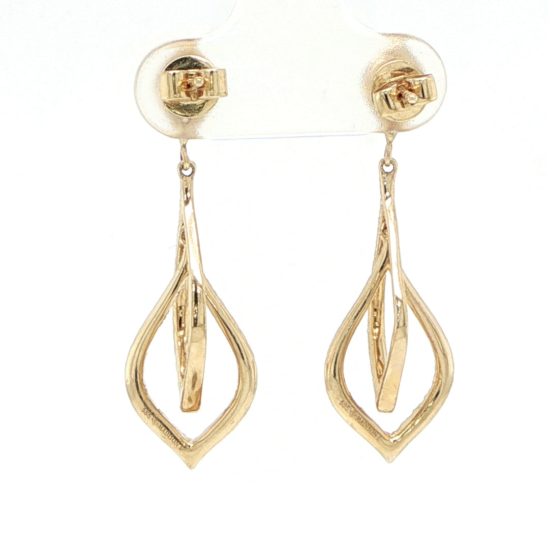 14K Yellow Gold Diamond Leaf Drop Earrings
