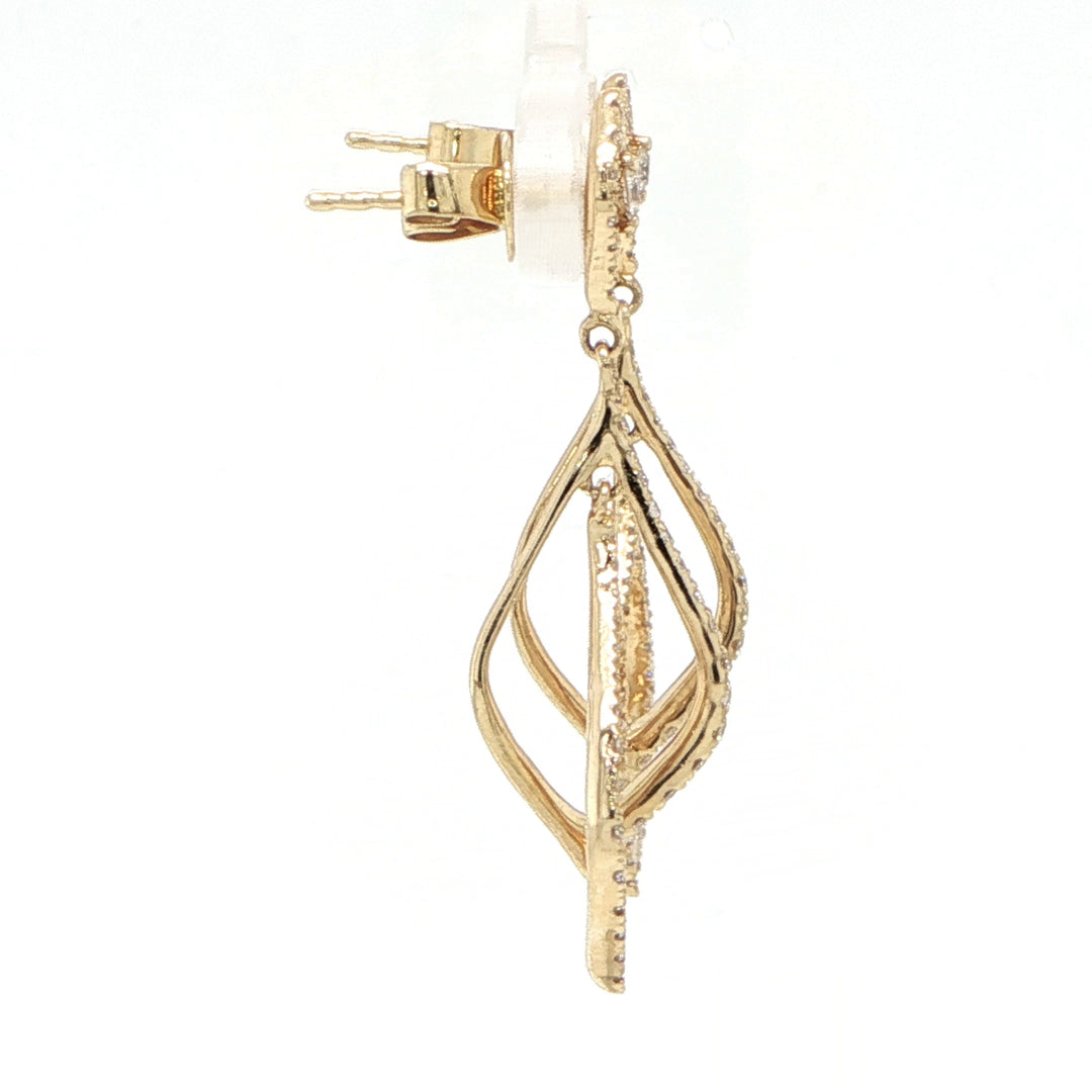 14K Yellow Gold Diamond Leaf Drop Earrings