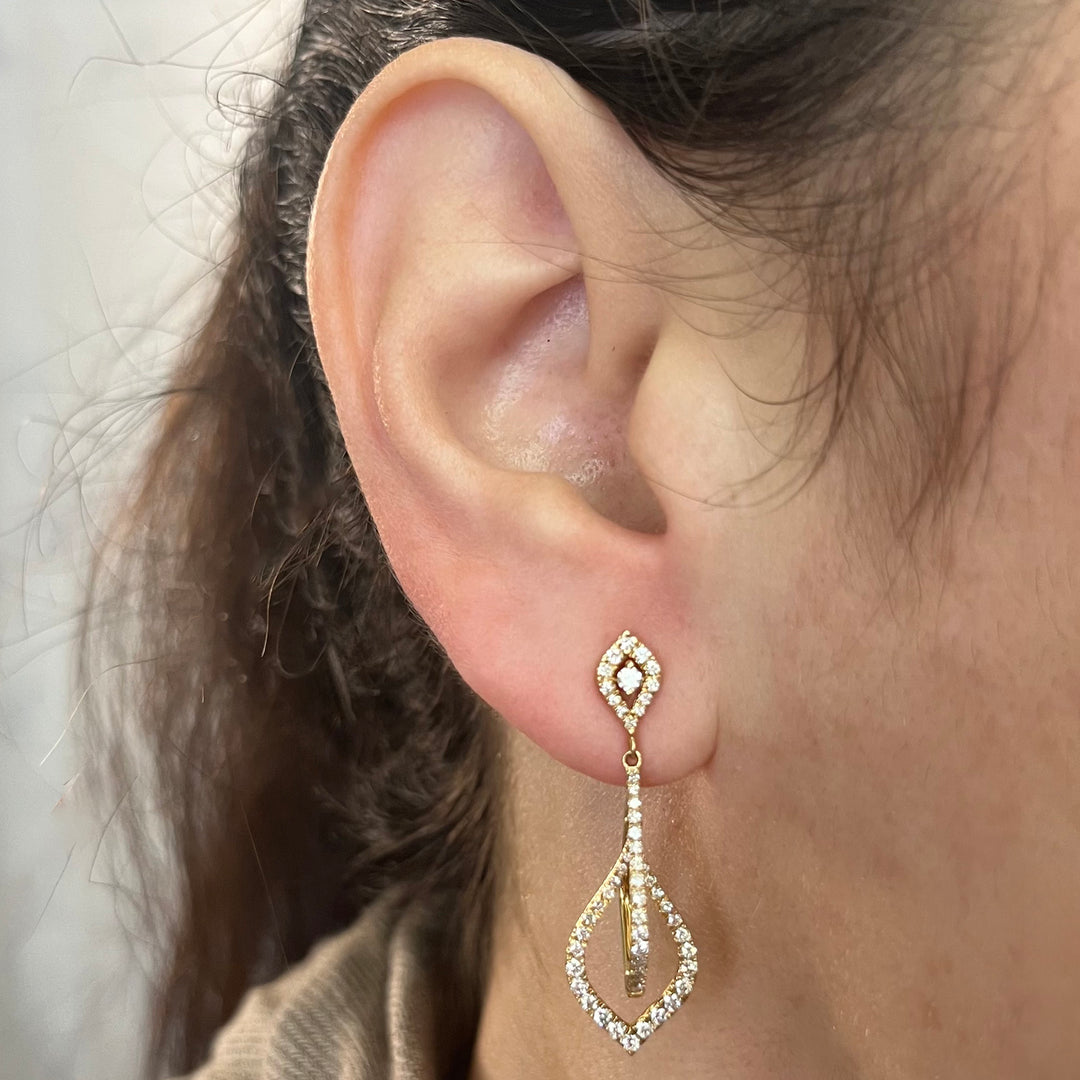 14K Yellow Gold Diamond Leaf Drop Earrings