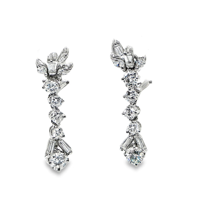 14K White Gold Multi-Cut Diamond Drop Earrings