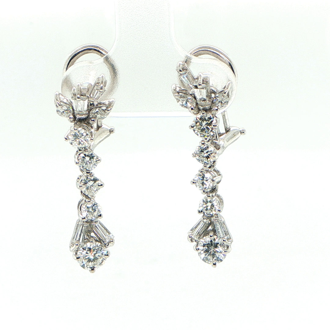 14K White Gold Multi-Cut Diamond Drop Earrings