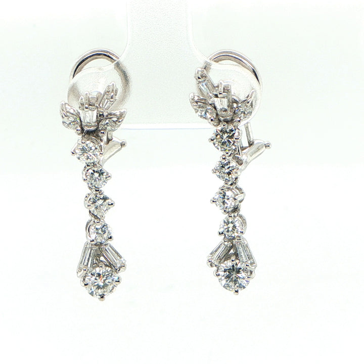 14K White Gold Multi-Cut Diamond Drop Earrings