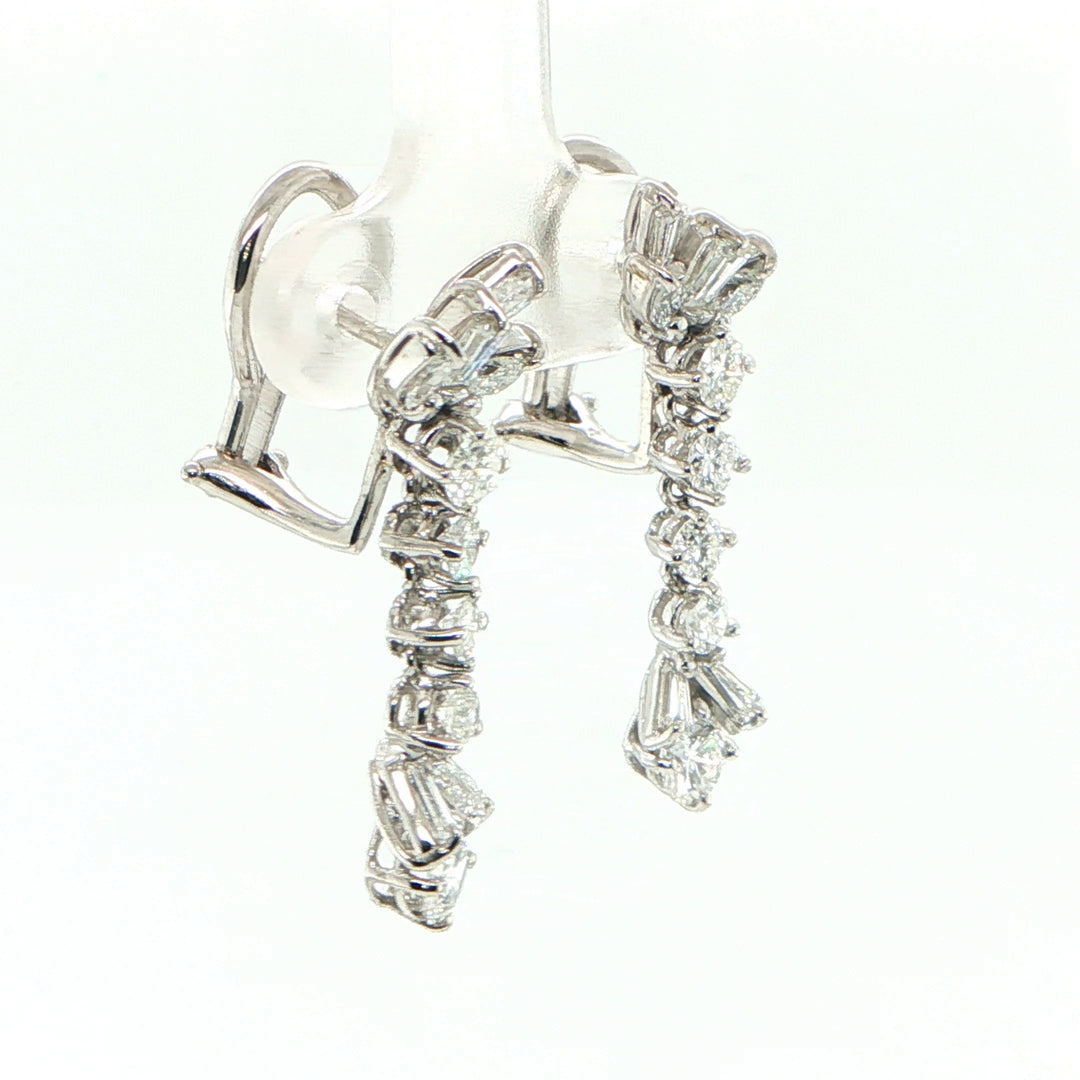 14K White Gold Multi-Cut Diamond Drop Earrings