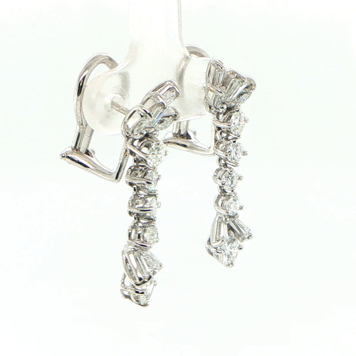 14K White Gold Multi-Cut Diamond Drop Earrings
