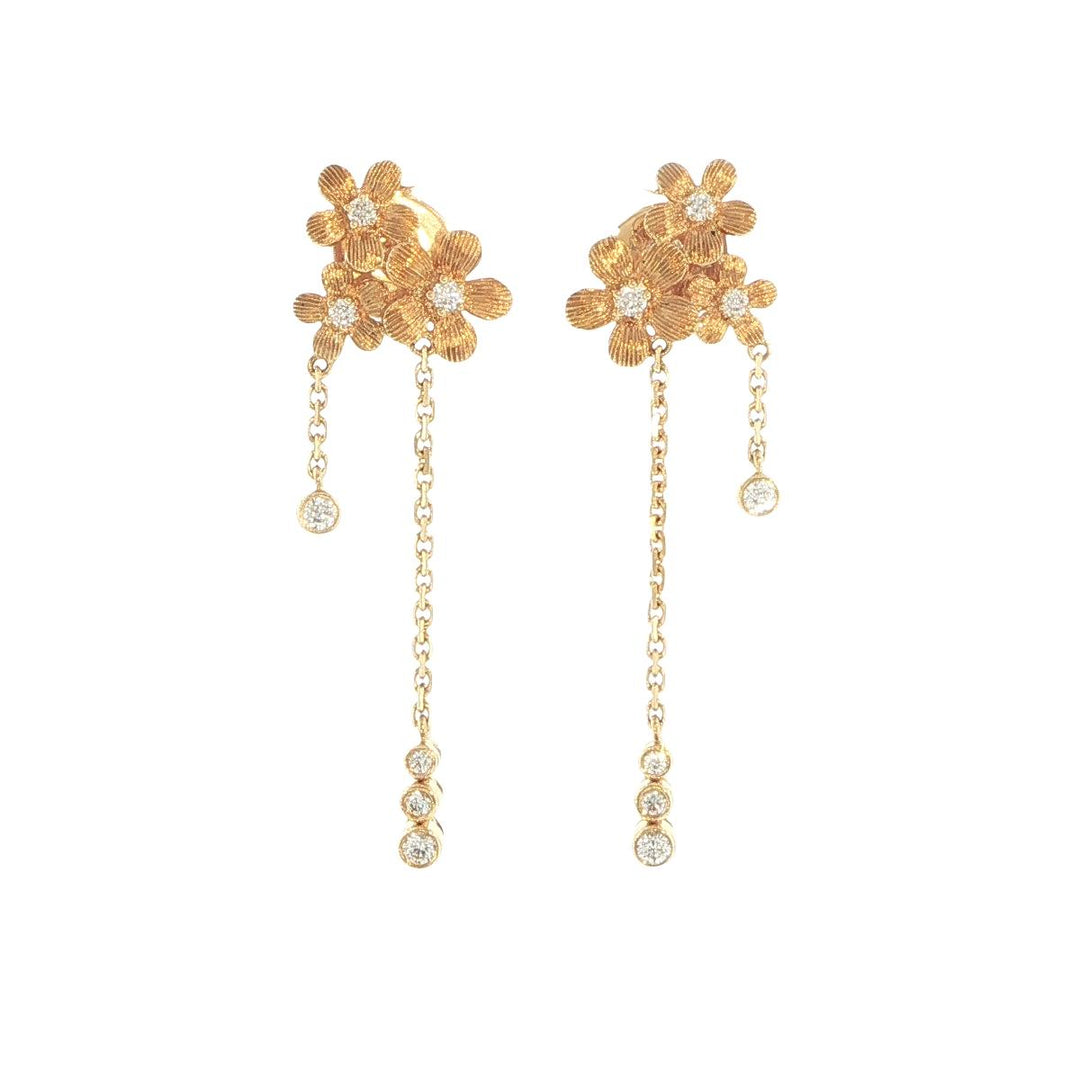 18K Yellow Gold Diamond Floral Drop Earrings