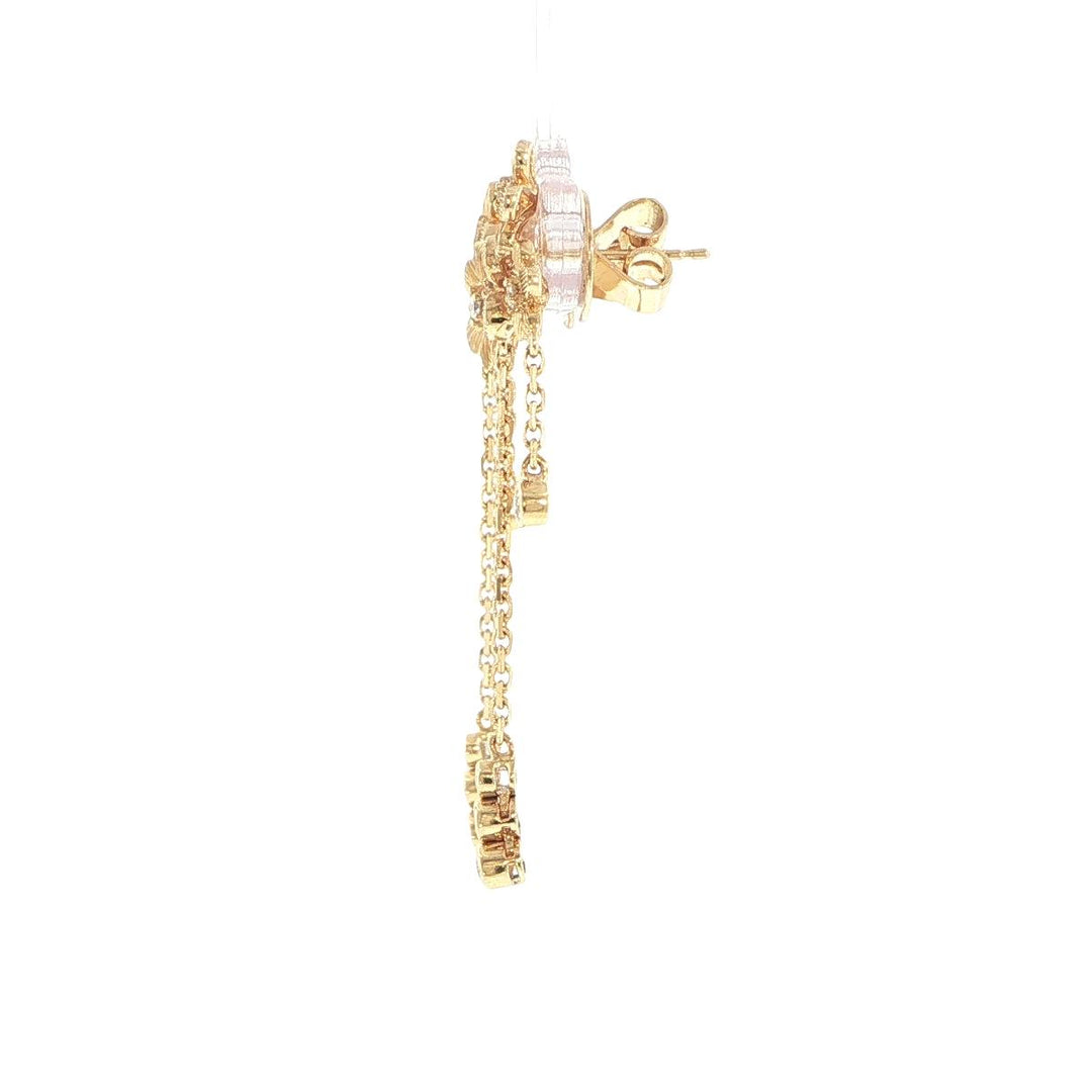 18K Yellow Gold Diamond Floral Drop Earrings