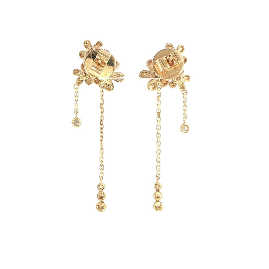 18K Yellow Gold Diamond Floral Drop Earrings