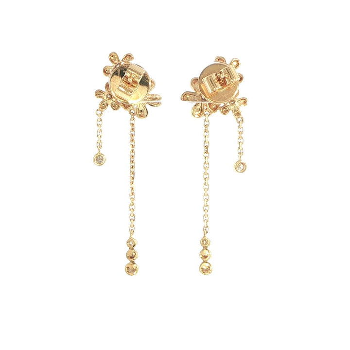 18K Yellow Gold Diamond Floral Drop Earrings