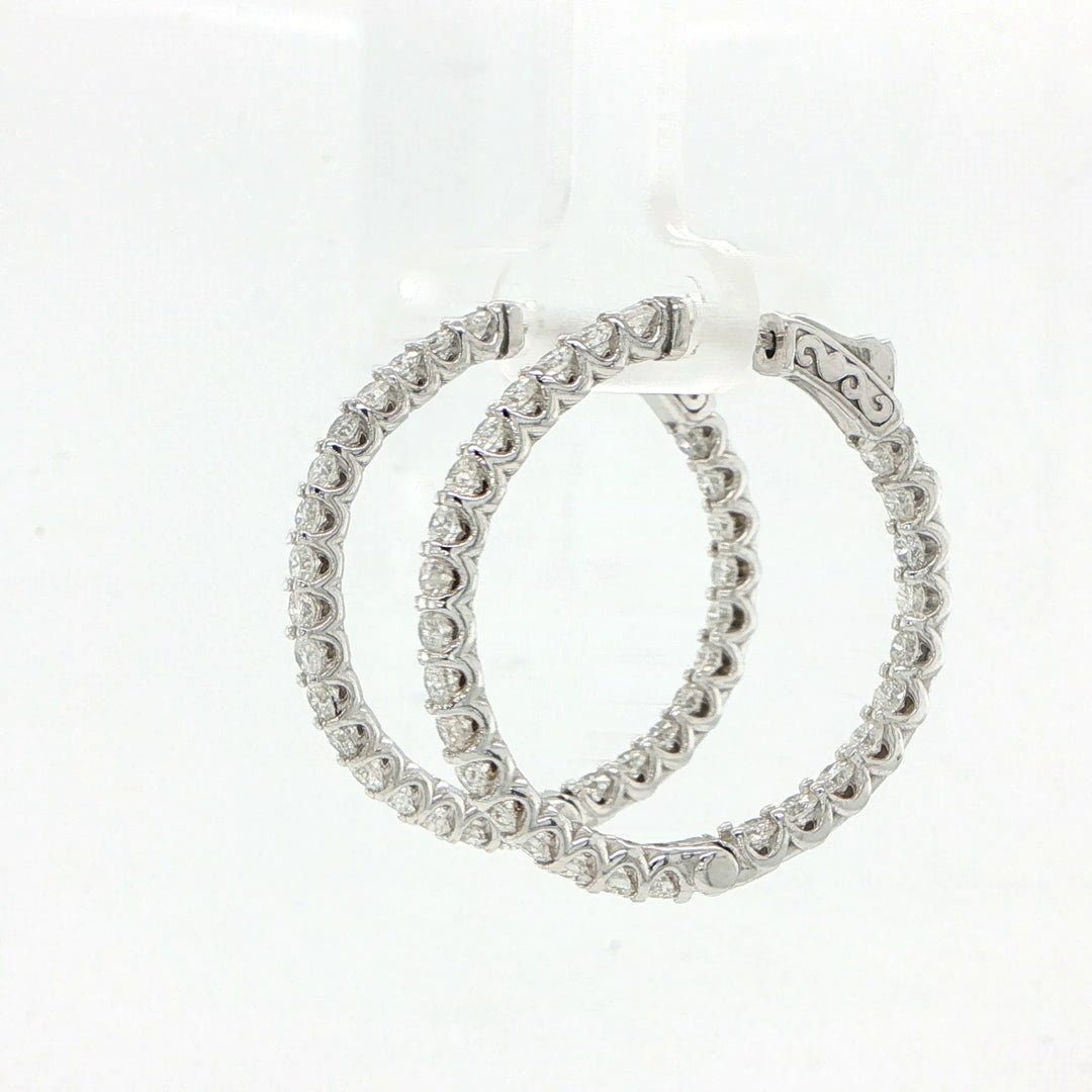 14K White Gold In Out Diamond Hoop Earrings