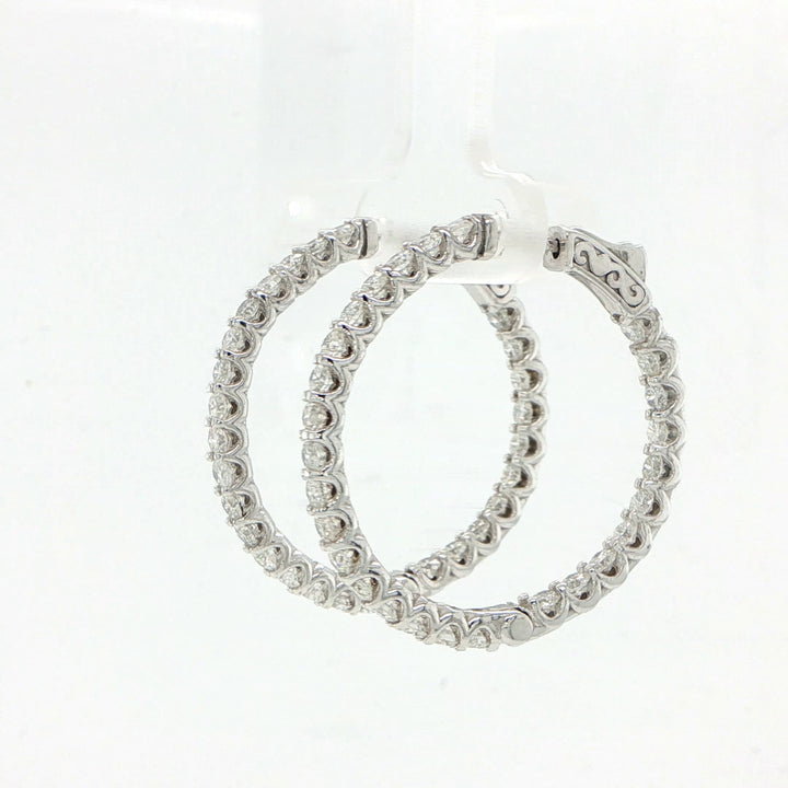 14K White Gold In Out Diamond Hoop Earrings