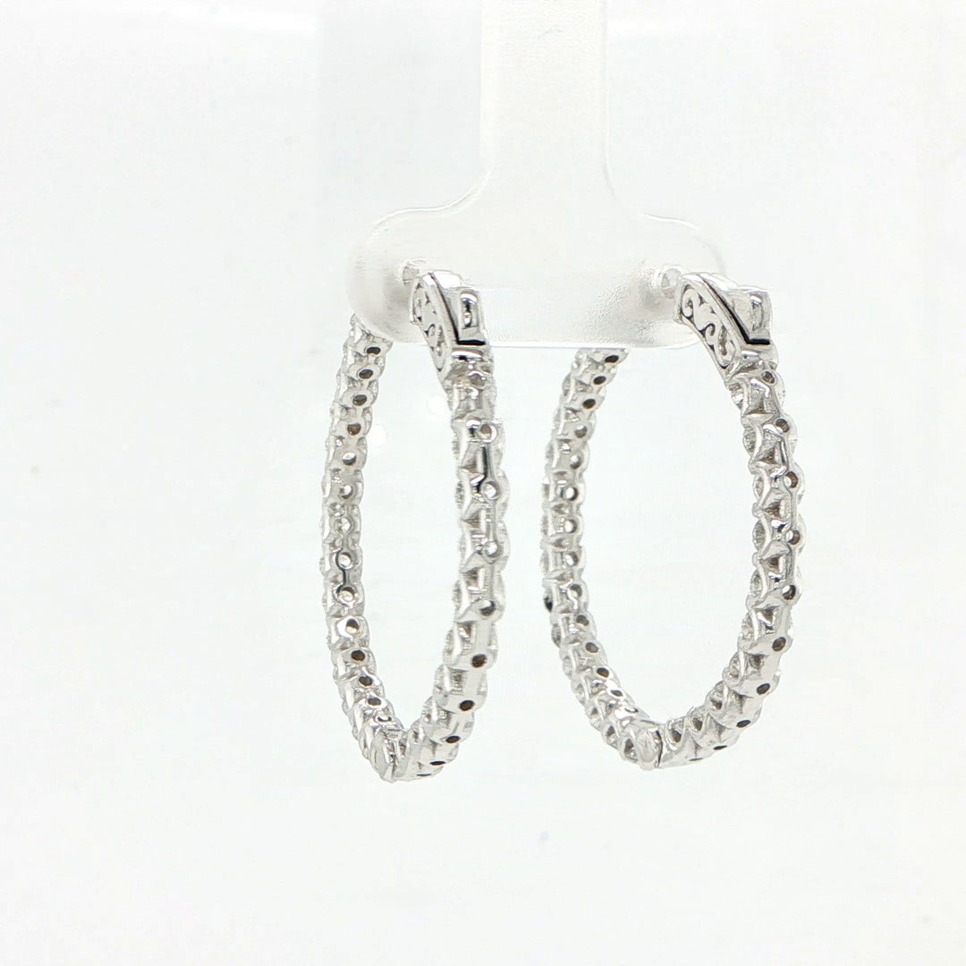 14K White Gold In Out Diamond Hoop Earrings