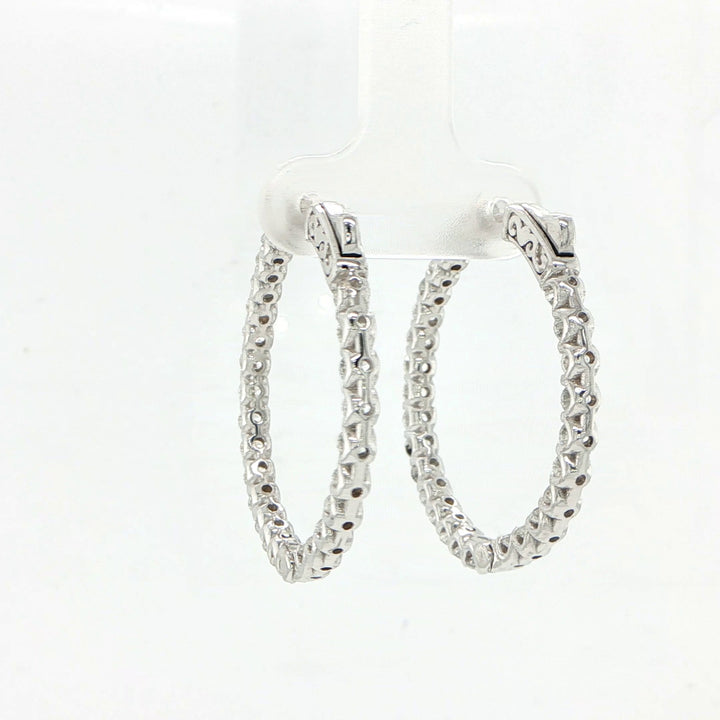 14K White Gold In Out Diamond Hoop Earrings