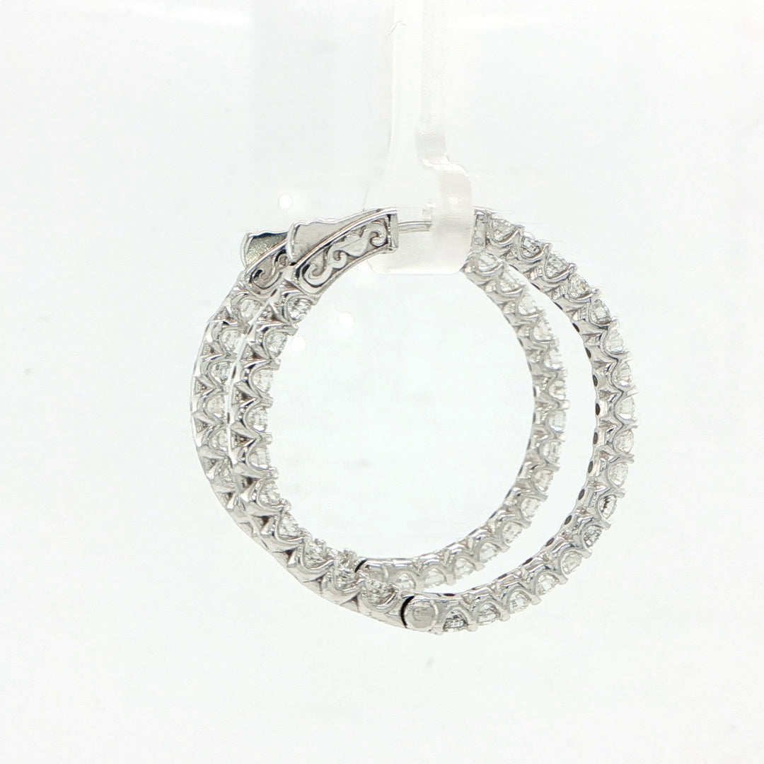 14K White Gold In Out Diamond Hoop Earrings