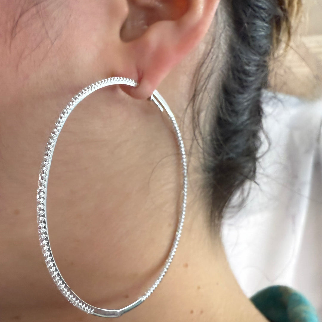 Large Thin In and Out Diamond Hoop Earrings
