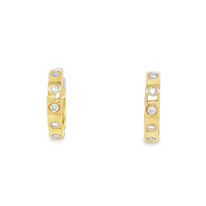 14K Yellow Diamond Huggie Hoop Earrings