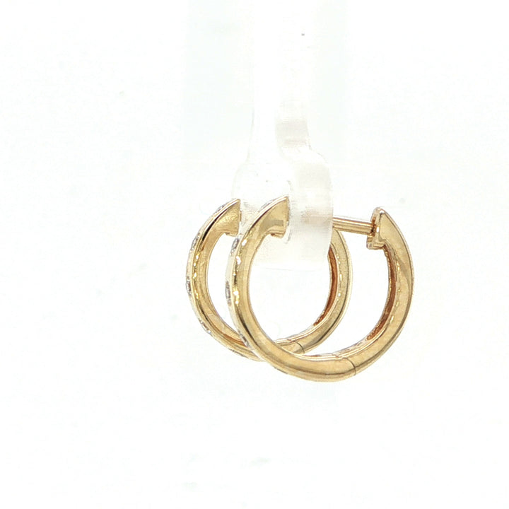 14K Yellow Diamond Huggie Hoop Earrings
