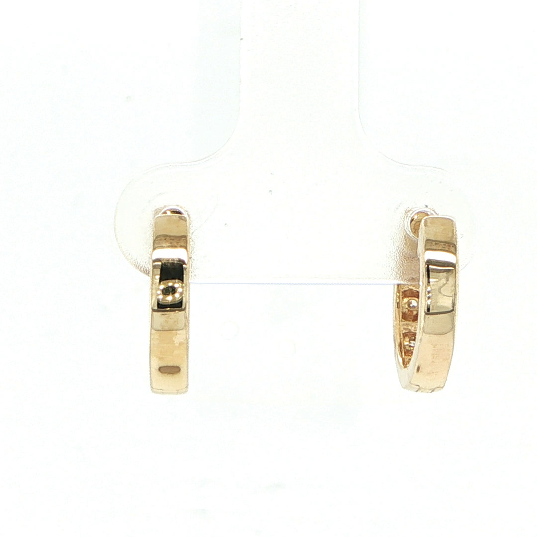 14K Yellow Diamond Huggie Hoop Earrings
