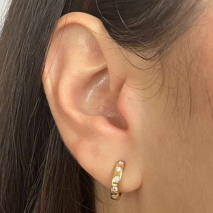 14K Yellow Diamond Huggie Hoop Earrings