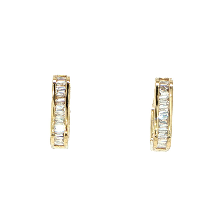 14K Yellow Gold Baguette Hoop Earrings
