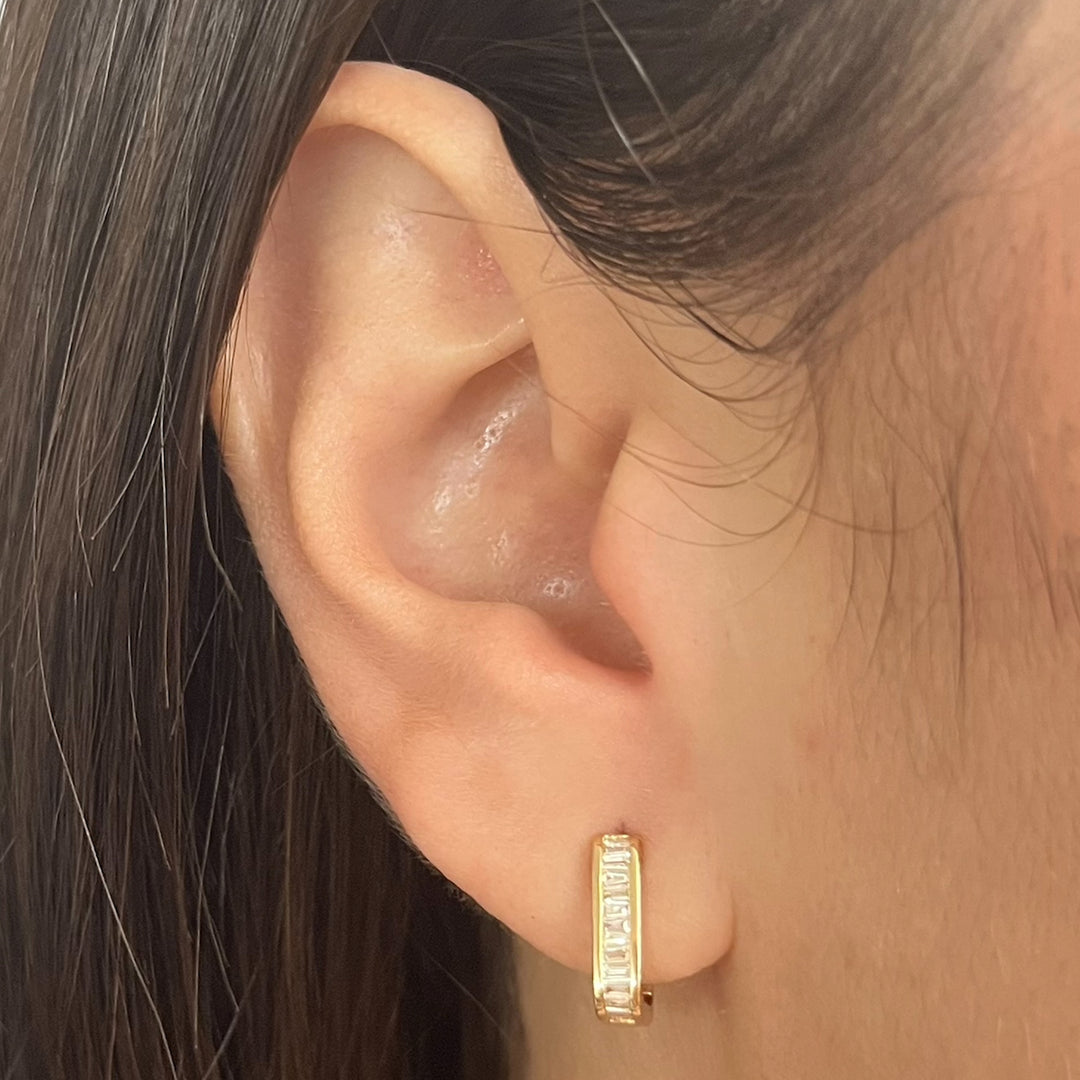 14K Yellow Gold Baguette Hoop Earrings