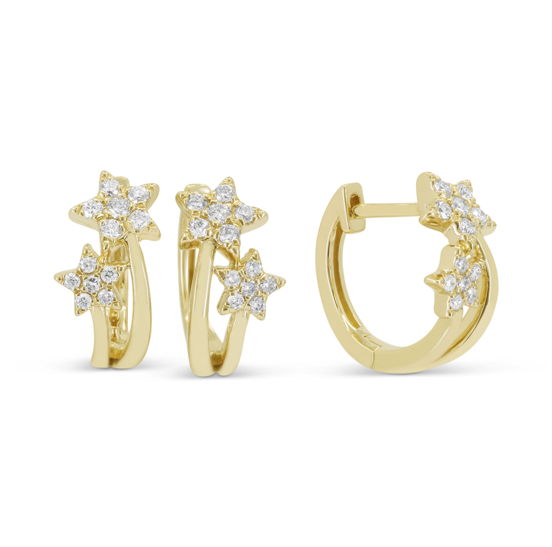 14K Yellow Gold Diamond Star Earrings
