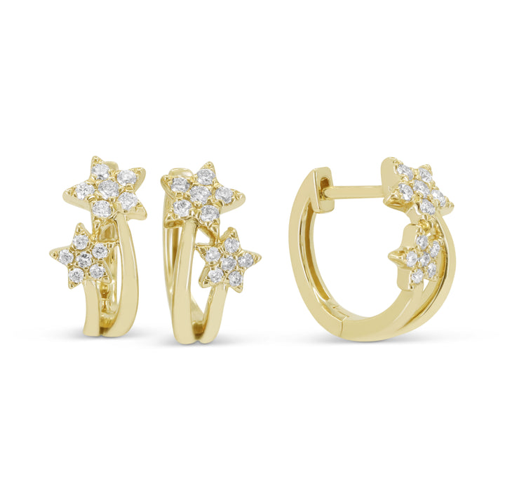 14K Yellow Gold Diamond Star Earrings