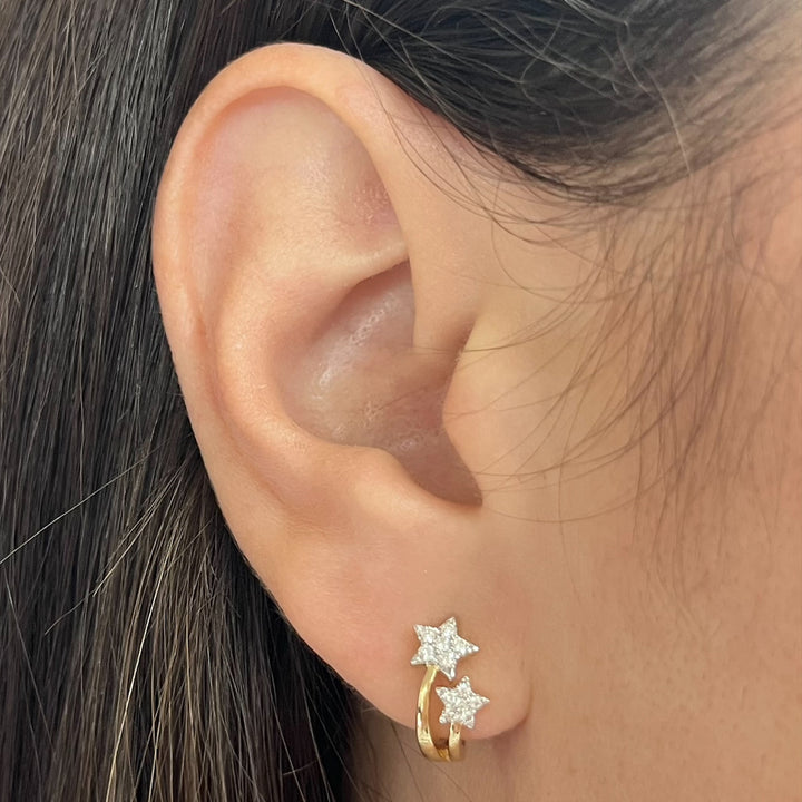 14K Yellow Gold Diamond Star Earrings