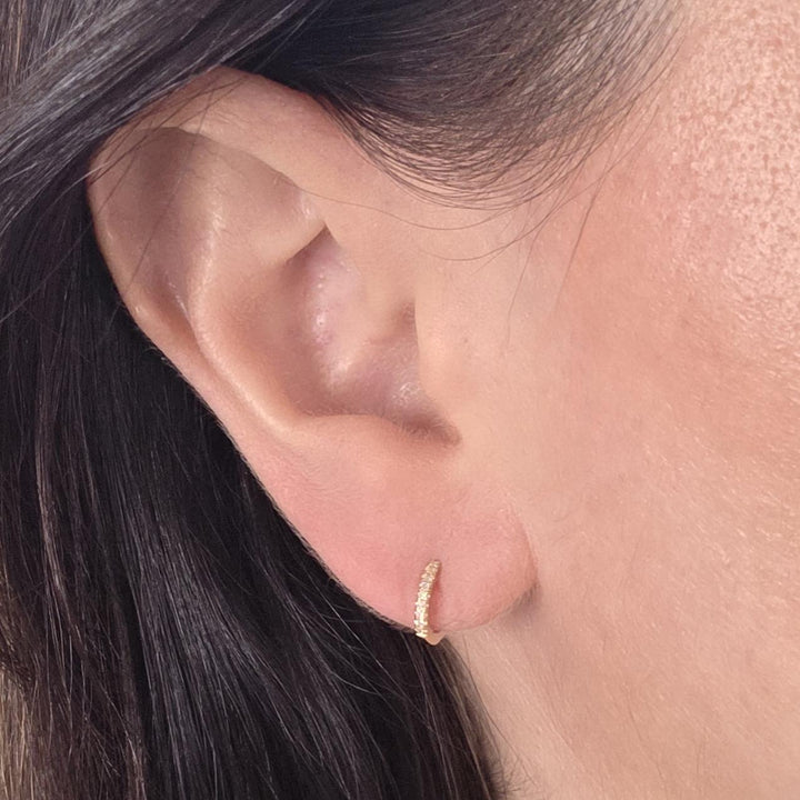 Single 14K Yellow Gold Mini Diamond Hoop Earring