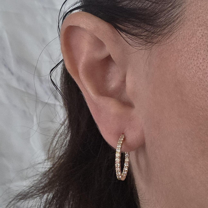 14K Yellow Gold Inside-Out Diamond Hoop Earrings