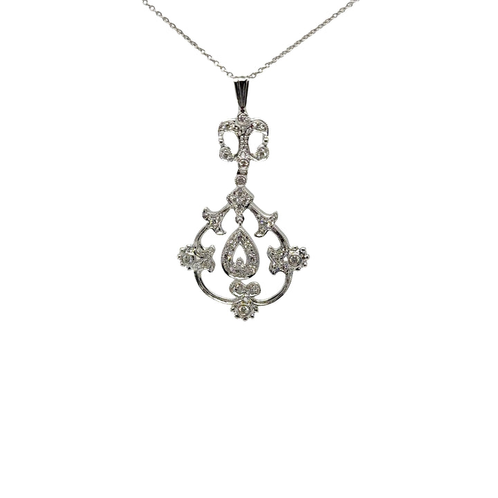14K White Gold Diamond Pendant Necklace