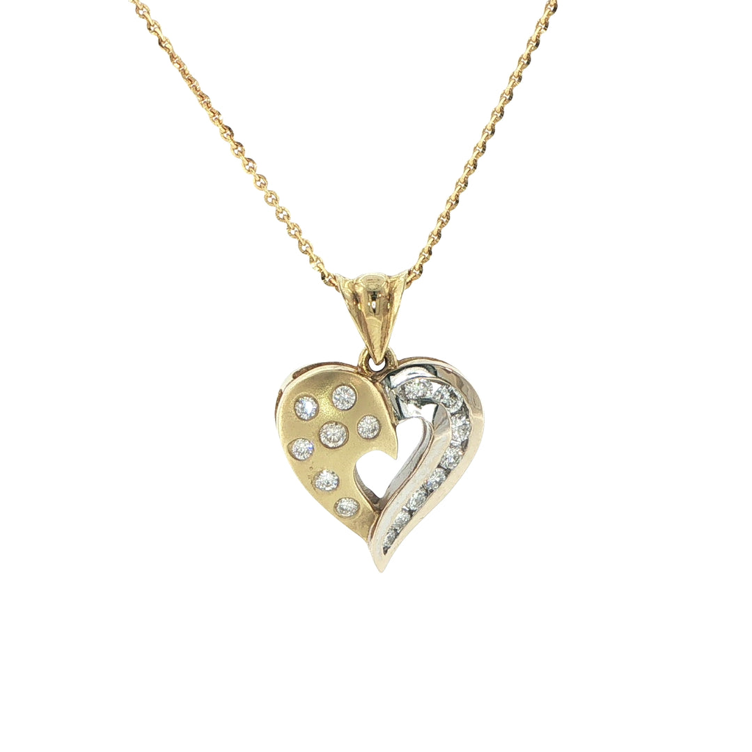 18K White & Yellow Gold Heart Pendant with Diamonds