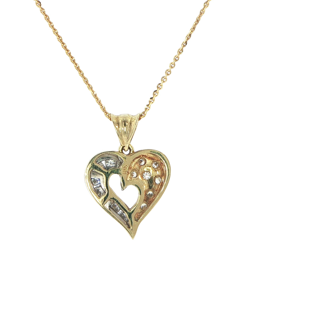 18K White & Yellow Gold Heart Pendant with Diamonds