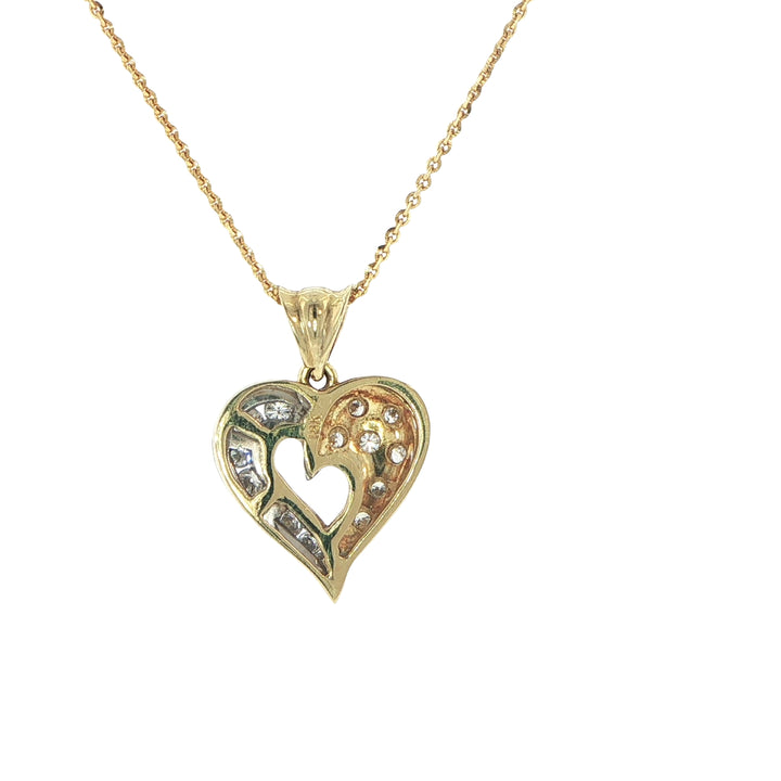 18K White & Yellow Gold Heart Pendant with Diamonds