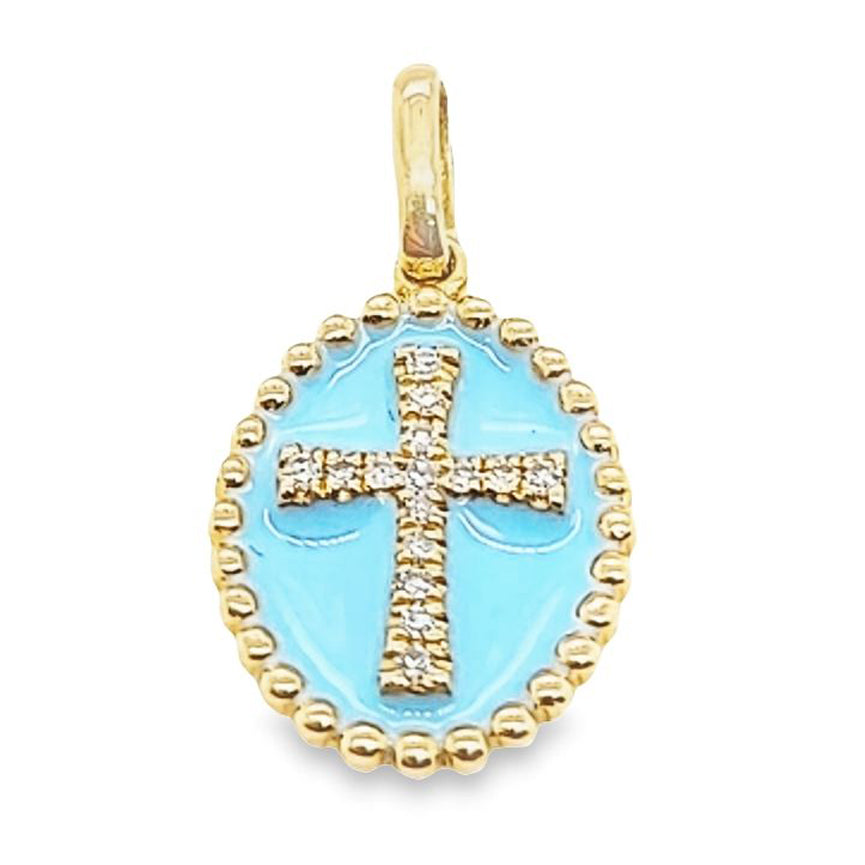 Enamel and Diamond Oval Cross Pendant