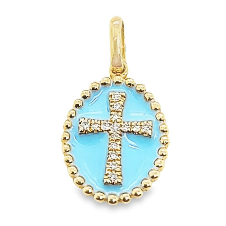 Enamel and Diamond Oval Cross Pendant