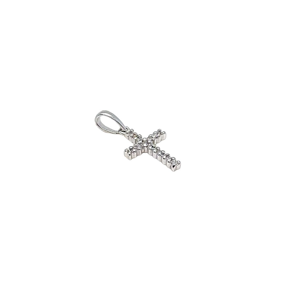 14K White Gold Diamond Cross Pendant