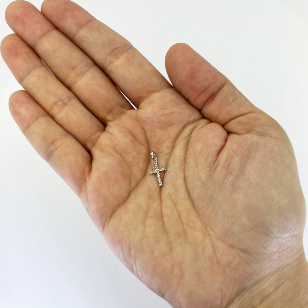14K White Gold Diamond Cross Pendant
