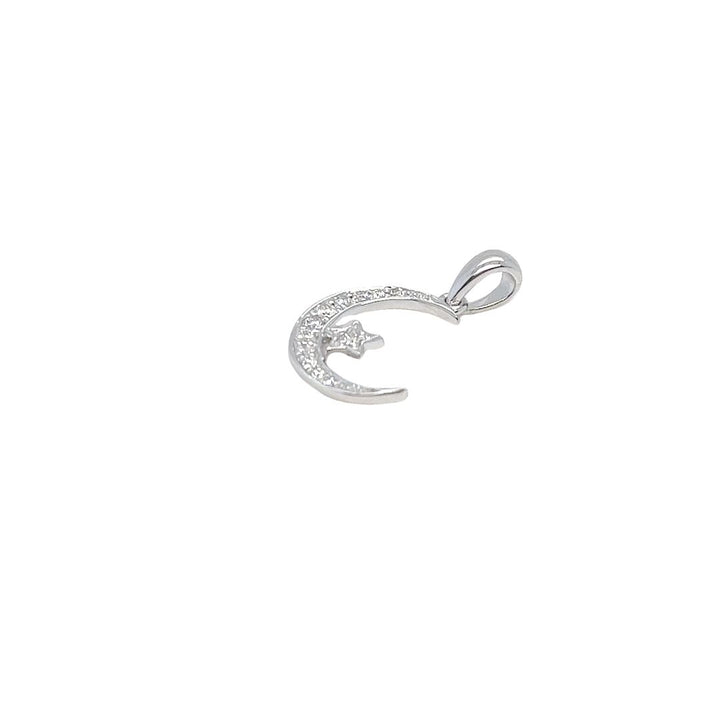 14K White Gold Moon & Star Diamond Pendant