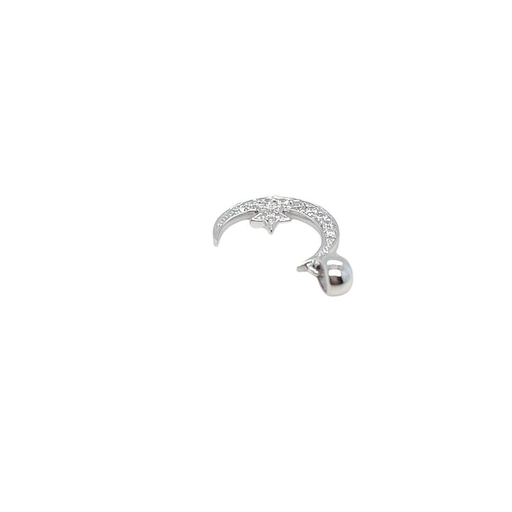 14K White Gold Moon & Star Diamond Pendant