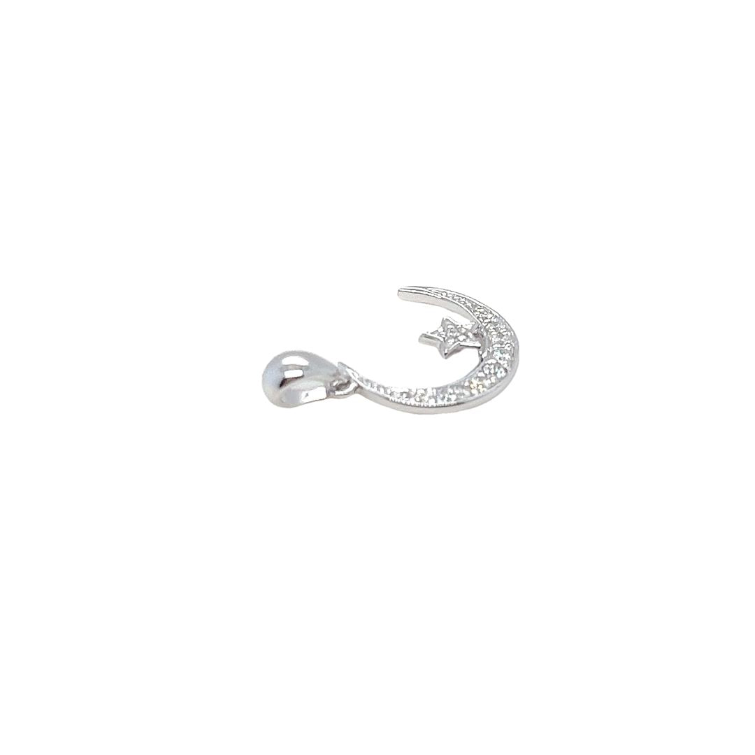 14K White Gold Moon & Star Diamond Pendant